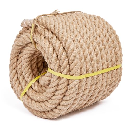 Rope 1 1/2 Inch 100 Feet Jute Rope, Heavy Duty Jute Rope,Natural Hemp Rope, Twisted Hemp Rope for Crafts, Gardening, Bundling,Hammock, Nautical, Tug of War, Railings, Home Decorating