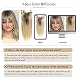 HAIRCUBE Human Hair Toppers For Women, 100% Remy Topper With Bangs, 150% Density Silk Base Clip In Topper 14 inch 40g - Ombre Light Blonde