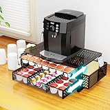 Simple Trending Coffee Pod Holder for K Cups, with 2 Tier Slidng Storage Drawer and Coffee Accessories Holder, 63 Large or 80 Small Capsule Organizer, Black