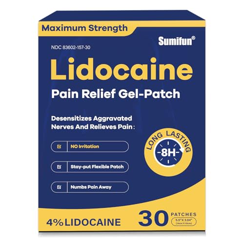 Sumifun 4% Lidocaine Pain Relief Patches 30 Count Maximum Strength Numbing Gel Patch for Back Knee Neck Joint Ache Muscle Soreness Topical Analgesic FSA or HSA Eligible