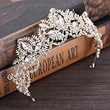 Haomye Baroque Wedding Crowns Queen Crystal Crown Butterfly Flower Tiaras Hair Jewelry Bridal Hair Accessories for Women and Girls (Glitter)