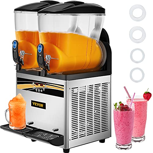 VEVOR Commercial Slushy Machine, 15Lx2 Tank Margarita Maker, 1000W Stainless Steel Smoothie Frozen Drink Maker for Supermarkets Cafés Restaurants Bars Home Use