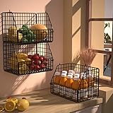 PUPPYCUTE Stackable Wire Storage Baskets for Kitchen Closet Pantry, Hanging Closet Organizers Storage Shelves Organization, Wall Mount Metal Basket Bins, Clothing Vegetable & Fruit Organizer 5 pcs