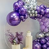 MOXMAY Purple Silver Balloon Garland 127 Pcs 18In 12In 10In 5In Latex Balloons Arch Kit for Halloween Retirement New Year Graduation Birthday Party Decors (Purple Silver)