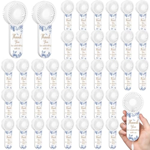 VIHOSE 50 Pcs Mini Handheld Electric Fans for Wedding Guests Bulk, Personal Portable Hand Fan Battery Powered Thank You for Celebrating for Wedding Favor, Battery Not Include(Blue,Flower)