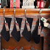 Zubebe 4 Sets 18 in Knitted Christmas Stockings Kit, Metal Stocking Holder and Name Tags Large Knit Xmas Stocking with Marker Pen for Family Holiday Xmas Party Fireplace Mantel Decor (Black)