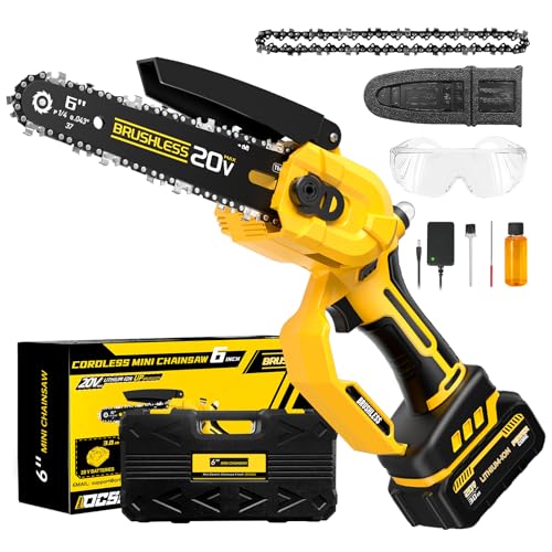 Cordless Mini chainsaw compatible with Dewalt Battery 20V MAX,Brushless Chainsaw With Automatic Chain Tensioning Device & Auto Oiler,Portable Power Chainsaw for Logging|Tree Trimming(Battery Included)