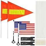 Bike Flags with Pole for Safety 2 Set Bicycle Safety Flag with reflective strap, Adjustable Height, Heavy Duty Fiberglass, Water Proof, Bike Safety Flag and Cycling Handlebar USA Flag