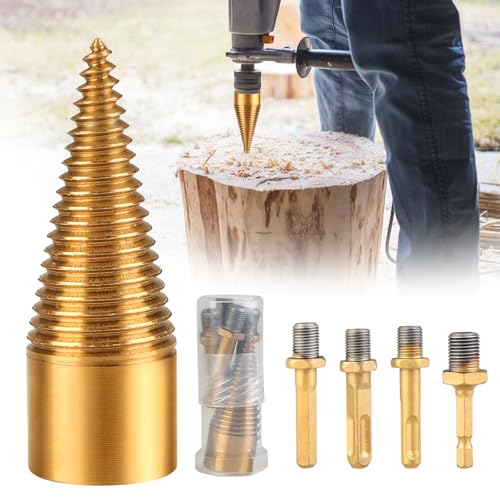 Wood Splitting Drill Bit, Fire Wood Drill Bit Splitter, Log Split Drill Bit, Firewood Splitting Drill Bit, Firewood Drill Bit, Firewood Drill Bit Set with 4 Handles