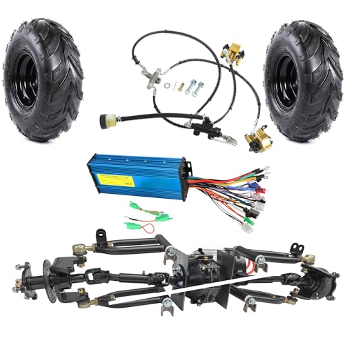 Complete 4WD Front Axle Kit with 48V 1000W Brushless Differential Motor, Suspension Swingarm, Brake System & 145/70-6 Wheels – for Racing Go Kart ATV Quad Drift Trike Mini Bike Golf Cart