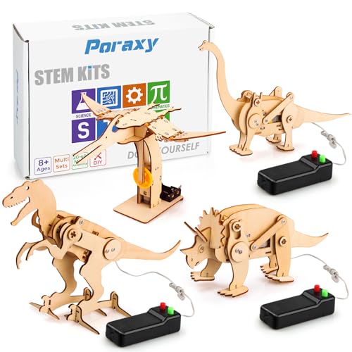 Poraxy 4 Pack Dinosaur Toys for Kids 8-12, STEM Kits, Toys for Ages 8-13, Wooden 3D Puzzle, Educational Science Building Projects Crafts, Birthday Gifts for Boys Girls 7 8 9 10 11 12 13 Years Old