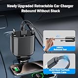 Retractable Car Charger 4 in 1 Fast Charging Adapter Magjieyx 62W Retractable Type-C/USB-i Cables and USB C/USB A QC & PD Devices for iPhone 16/15/14/13/12Pro Max Plus,iPad,AirPods, Galaxy,Google