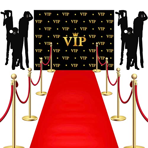 6.5 x 5 ft VIP Photography Backdrop Red Carpet Backdrop Film Movie Banner Paparazzi Props Party Accessory and Runner Red Carpet Runner 2.6 x 15 ft with Tape for Theme Party Decorations