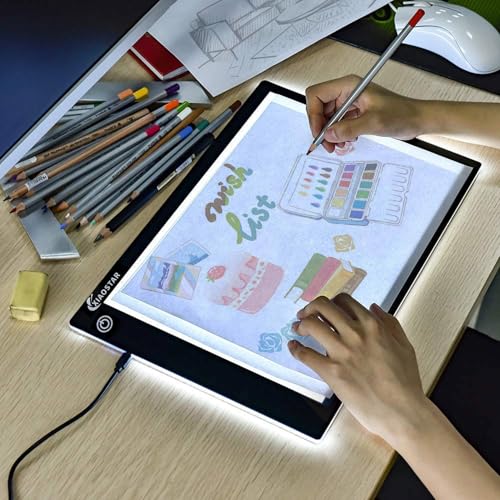 Light Box Drawing Pad, Tracing Board with Type-C Charge Cable and Brightness Adjustable for Artists, AnimationDrawing, Sketching, Animation, X-ray Viewing (A4) Not Rechargeable