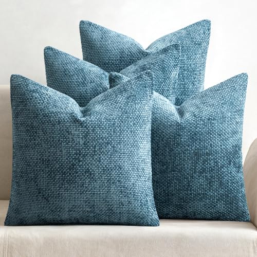 MIULEE Pack of 4 Couch Throw Pillow Covers 18x18 Inch Smoke Blue Soft Decorative Chenille Pillow Covers Farmhouse Accent Cushion Covers for Boho Home Decor Sofa Bedroom Living Room