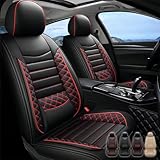 ITEYAO Leather Seat Covers for Hyundai IONIQ Hybrid 2017-2021 2022, Premium Breathable Car Seat Cover 5 Seats Full Set, Waterproof Airbag Compatible Auto Seat Cover Protectors(Black&red)