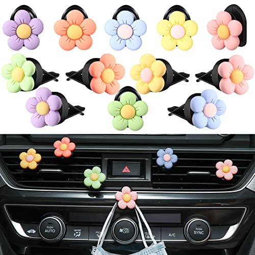 Tallew 12 Pcs Car Accessories for Women Daisy Flower Air Vent Clip Air Freshener Outlet Clip Cute Flower Car Air Conditioning Clip Charm Car Interior Decor Car Accessories Car Vent Clips