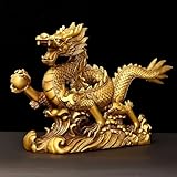 FUNSXBUG Brass Chinese Feng Shui Dragon Statue Sculpture Home Office Decoration Tabletop Decor Ornaments for Wealth and Success Good Lucky Gifts