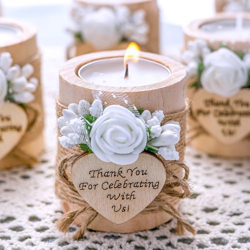 50 Piece Wooden Tealight Candle Holder Set, Wedding Party Favors for Guests, Thank You Favors, Guest Return Favors, Bridal Shower Favors for Guests, Baby Shower Favor for Guests.(Light brown 50 pcs)