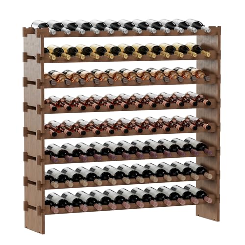 Bambloom Wine Rack Freestanding Floor, Stackable Wine Bottle Storage, Wooden Free Standing Wine Stand Organizer for Kitchen,Cellar. 96 Bottles Wine Holder Display Shelves for Champagne(Walnut)