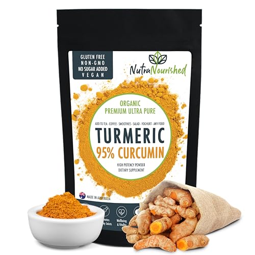 Pure Organic 95% Curcumin Powder - 1500mg Turmeric Extract with Black Pepper for Maximum Absorption - Natural Wellness Support 120g