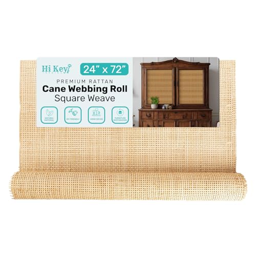 Hi Key TRADING Square Rattan Cane Webbing Roll 24" Wide Wicker Sheets for for DIY Furniture Chair Caning Cabinets and Repairs Caning Material Kit for Seat Backs and Decorative Projects (2' x 6')