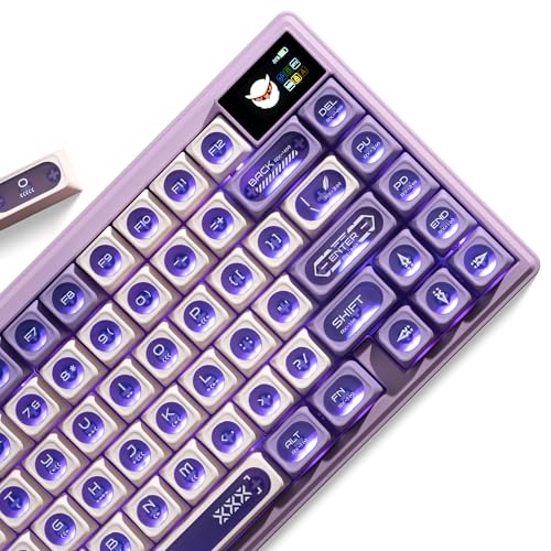 OHY XVX White and Purple Shine Through Keycaps for Mechanical Keyboards - 136 Keys White Translucent Cat Eye Design,Cherry MAX Profile, PC+PBT Frosted RGB Keycaps