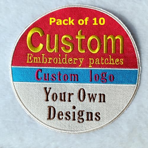 Personalized Embroidery Patch, Pack of 10 Custom Embroidered Logo Design Your Patch Badge for Jacket, Hat, Back Pack, Denim, Uniform, Tshirt, Hoodies (Pack of 10)
