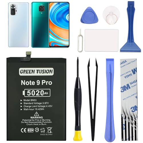 GREEN FUSION Only for Redmi Note 9 Pro & Note 10 Pro Battery Replacement, BN53 Battery for Redmi Note 9/10 Pro 5020mAh with Repair Toolkit & Video Tutorial