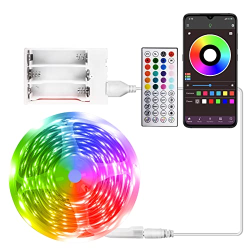 RUISHINE Battery Operated LED Strip Lights 20ft, Battery Powered LED Strip Lights for Bedroom Color Changing APP Remote, USB Led Lights for TV, Room, Kitchen, Party