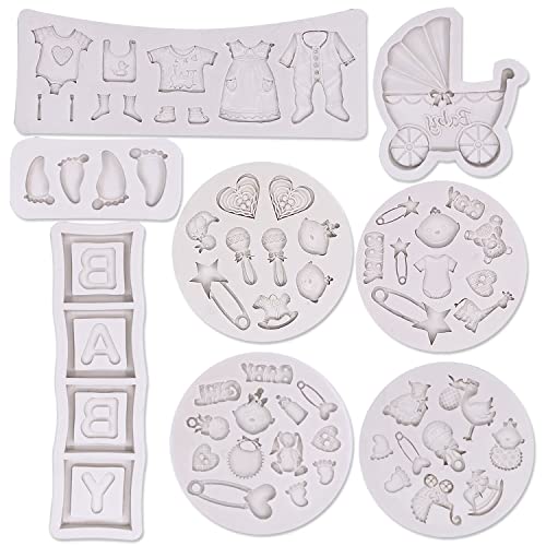 8 Pack Cute Baby Silicone Fondant Cake Mold Baby Shower Theme Cupcake Mold Cake Decorating Mold Baking Mold Gummy Sugar Chocolate Candy Cupcake Mold