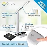 OttLite Charge Up LED Desk Lamp with Wireless Qi Charging & USB Charging Port, with ClearSun LED Technology - Adjustable Neck, 3 Color Temperature Modes, Reduces Eyestrain - Travel-Friendly Task Lamp