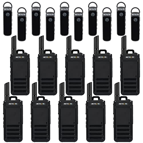 Retevis RB39P Bluetooth Two Way Radio, Wireless Walkie Talkies with Earpiece, Ultra-Slim, License-Free, Hands Free for Restaurant Retail School Healthcare (10 Pack)