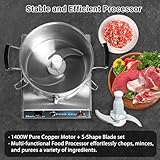 Hehinton 110V Commercial Food Processor 15L/3.96GAL, 1400W Powerful Food Chopper with 2 Extra S-Curve Blades, Multi-functional Processor [Chop, Mince, Puree] for Vegetables, Meat, Grains, Nuts