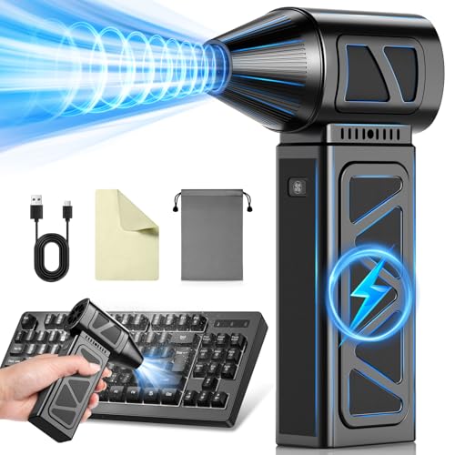 Hingso Compressed Air Duster, 360000RPM Powerful Electric Air Duster with Brushless Motor, 5-Gear Rechargeable Cordless Air Blower Turbo Fan, Mini Jet Dry Blower for PC, Keyboard, Snow, Car, Outdoors