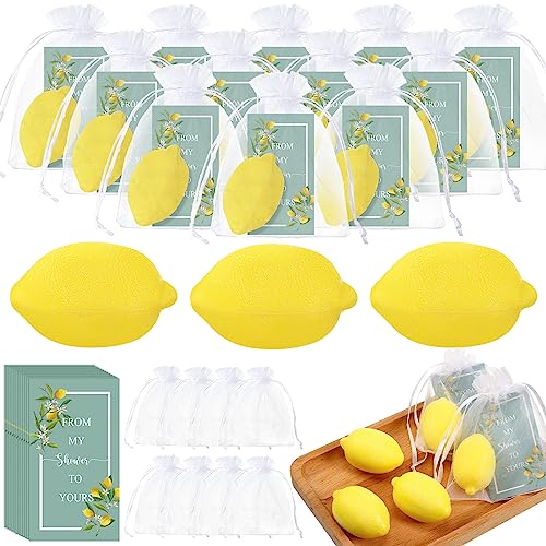Lounsweer Set of 50 Wedding Lemon Soap Favors Mini Bridal Shower Favors Natural Lemon Shaped Soap Bar with from My Shower to Yours Cards and White Organza Bags for Party Baby Shower Decorations