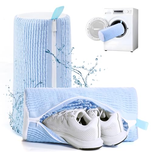 Shoe Bag for Washing Machine, Invisible Zipper Side Opening Shoe Washing Bag for Washer and Dryer, Shoe Laundry Bags for Sneakers, Reusable Shoe Cleaning Bag for All Shoe Sizes (Blue 2pcs)