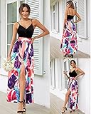 Newshows Womens' Summer 2025 Plus Size Spaghetti Strap Sleeveless Casuales Split Spring Clothes Tropical Laua Party Long Flowy Maxi Flowy Dress(Black Floral Purple, S)