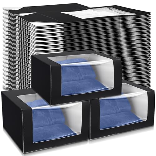DoubleFill 50 Pcs Gift Boxes with Window Display Clear for Baseball Cap Paper Fold Hat Organizer Storage Display Case (Black)
