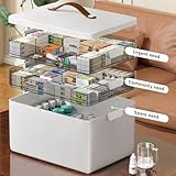 CTIME 3-Tier Medicine Organizer - Portable Medicine Cabinet with Leather Handle, Empty First Aid Kit for Home