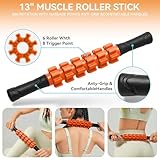 Krightlink 5 in 1 Foam Roller Set for Deep Tissue Muscle Massage, Trigger Point Fitness Exercise Foam Roller, Massage Roller, Massage Ball, Stretching Strap, for Whole Body (Orange Black)