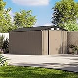 Patiowell 12 x 8 FT Outdoor Storage Shed, Steel Shed Storage House with Design of Lockable Doors, Utility and Tool Storage for Garden, Patio, Backyard, Outside use, Brown