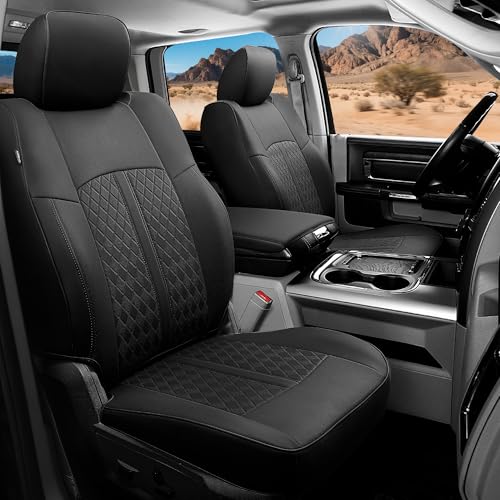 RIDEPOSH for Dodge Ram Leather Seat Covers, 2009-2018 Crew Cab 1500 Longhorn Laramie Sport Rebel & 2011-2025 2500 3500, Custom Truck Seat Cover Full Set, Black (40/60 Split Curved Bench)