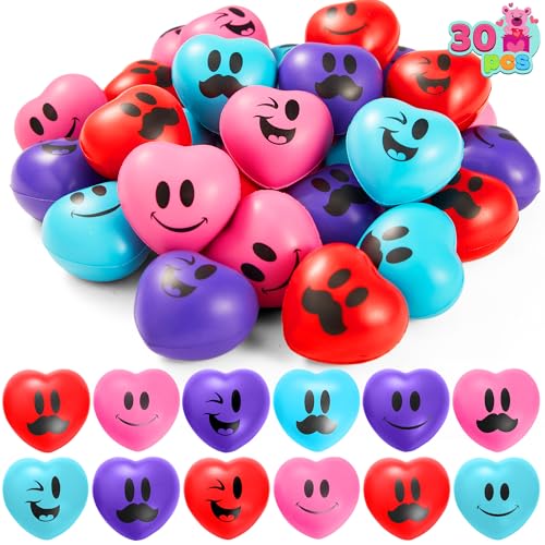 JOYIN 30 Pcs Valentine's Day Heart Shape Stress Ball, Valentines 1.5 inch Heart Squeeze Ball Squishy Toy Exchange Gift for Kids, Stress Relief Party Favors, Holiday Reward Prizes