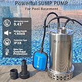 FOTING Full 304 Stainless Steel Sump Pump with Float SwitchGPH Automatic Submersible Water Pump Fast Water Removal in Pools, Basements, Sewage, Hot Tubs Heater Flush Pit, ponds w/ 16FT Cord