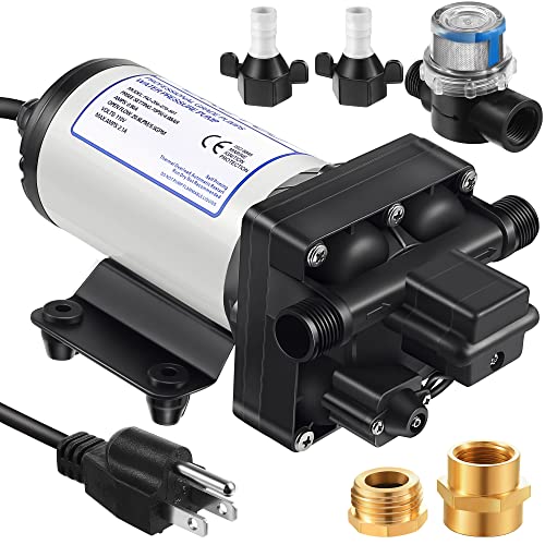 Water Pressure Booster Pump 110v 5.5 GPM 70 PSI, Self Priming Industrial Water Pump with Power Plug, Pipe Fittings Brass Connector Strainer Filter for Kitchen Bathroom Rv Marine Caravan Garden(Black)