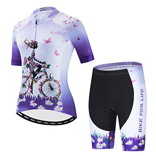 PSPORT Women's Cycling Clothing Suit Road Cycling Jersey Sets Team Bike Clothes Ladies Biking Outfits with 3 Rear Pocket CF23