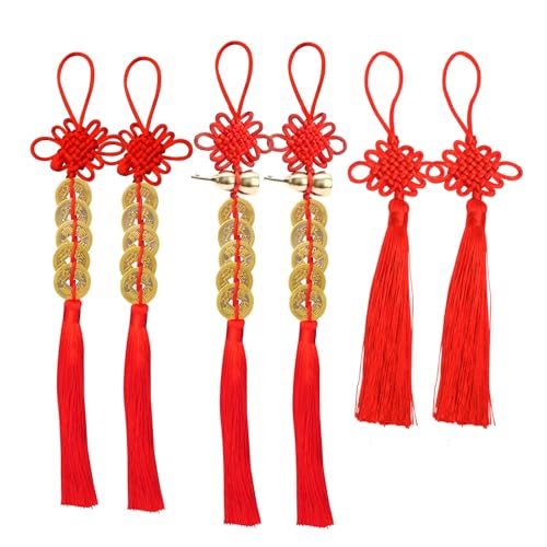 6 Pcs Feng Shui Good Luck Charms, Chinese Decor Tassels, Good Luck Gifts, Chinese Feng Shui Ornament Pendant Amulet As Blessing Gifts Bring Health Success Peaceful (Metal Gourd with 5 Coins)