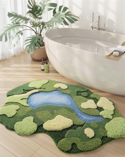 DEXI Moss Bath Mat, Ultra Thick Soft Green Bathroom Rug, Water Absorbent Non Slip Microfiber Rugs for Shower Floor, Sink, Bedroom, Home Accessories Decor, 24x43, Moss Green