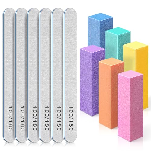 TsMADDTs Nail Buffers and Files, 6PCS Buffer Blocks, 6PCS 100 180 Grit Files, Professional Manicure Tools Kit, Nail Care Tools Kit